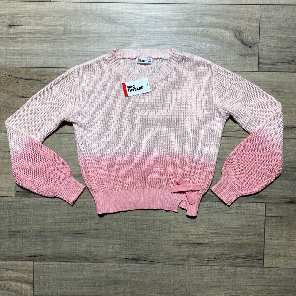 Epic Threads Girls Ombré Bow Sweater Crewneck Stretchy Size M Bella‎ Pink